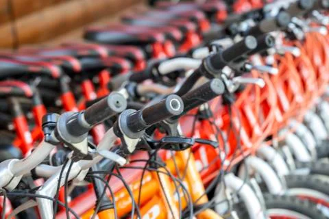 Rows of blurred bicycles Stock Photos