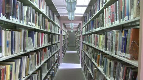 Rows of books on shelves in the library (2 of 3) Video stock 10774619
