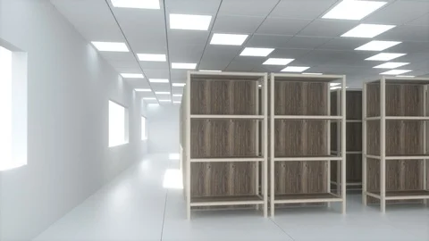 Rows of bookshelves in the bright room, 3d rendering. Stock Footage 121831752