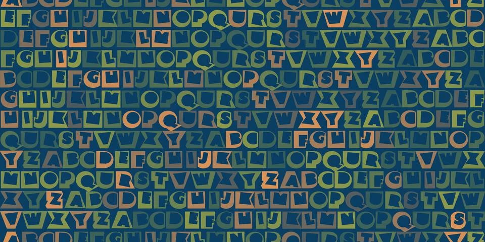 Rows of Brown Art Deco Style Bold Fonts, Random Letters of the Alphabet - P.. Stock Illustration
