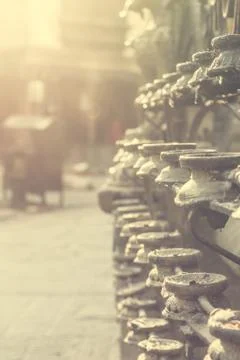 Rows of butter candles. Stock Photos