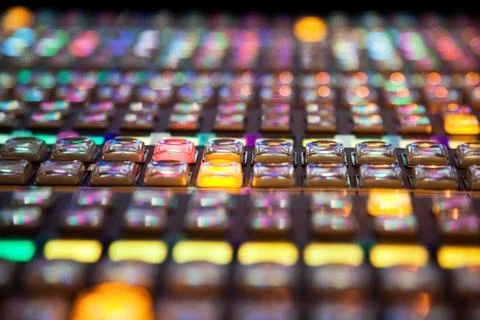 Rows of buttons on a vision mixing panel Stock Photos