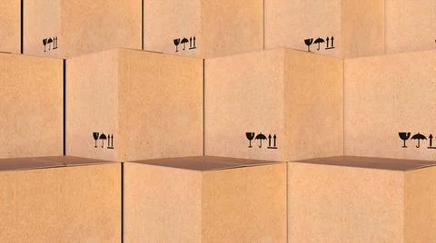 Rows cardboard boxes of parcels Cubes with markings for 3d render of shipm... Stock Photos
