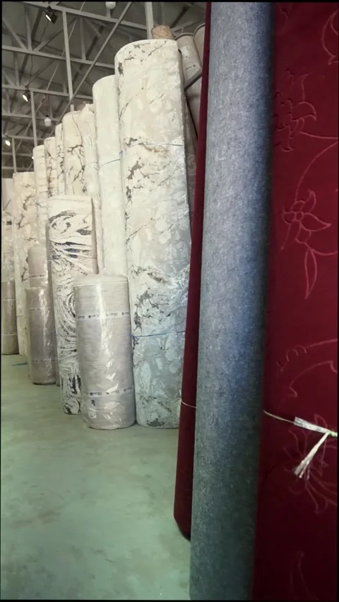 Rows of carpets in various carpet markets Stock Footage 320521993