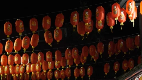 Rows of Chinese lanterns at night Stock Footage 116301546