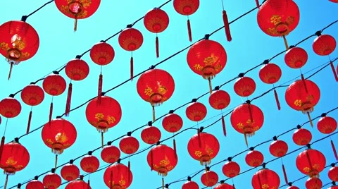 Rows of Chinese Lanterns Outside a Buddhist Temple 库存影片 50154615