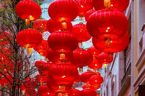 Rows of Chinese lanterns Stock Photos