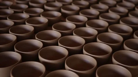 Rows of Clay Pottery Vases Drying Before Firing, Serra da Capivara Ceramic Stock Footage 321905208