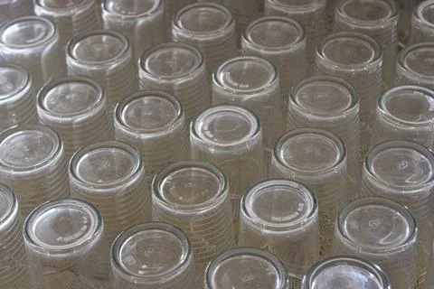 Rows of Clean, Empty Drinking Glasses Ready for Service Stock Photos