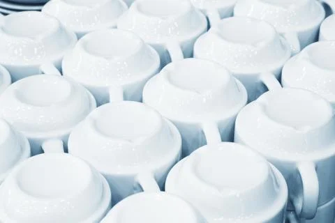 Rows of clean white upside down cups Stock Photos