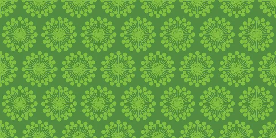Rows of Colorful Large Flowers Pattern, Colored in Green - Retro Style Text.. Stock Illustration