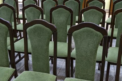 Rows of comfortable chairs in empty auditorium. Public place for performances Stock Photos