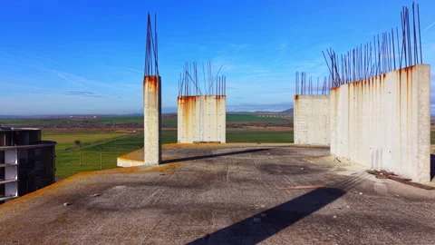 Rows of concrete columns rise above coastal construction site, Bulgaria Vídeo Stock 339665304