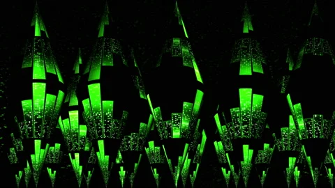Rows of cones with beams of equalizers. Concert background. 3d objects of an 스톡 동영상 155783015