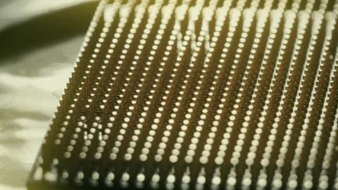 Rows of CPU or central processor unit pins macro shot Stockfoto's