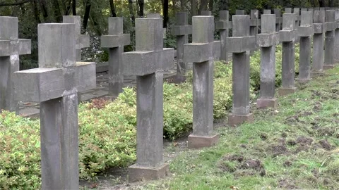 Rows of crosses at cemetery. Stock Footage 146078369