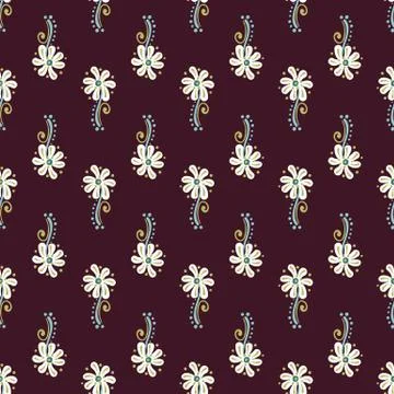 Rows of daisies seamless vector pattern on a dark background Stock Illustration