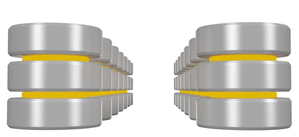 Rows of databases icon with yellow elements perspective view Stockillustratie