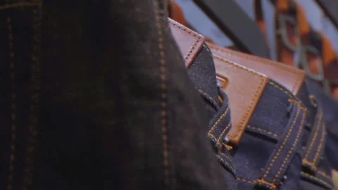 Rows Of Denim Jeans In A Retail Store Stock Footage 136879023