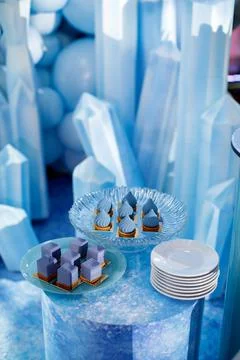 Rows of desserts on the birthday table Stock Photos