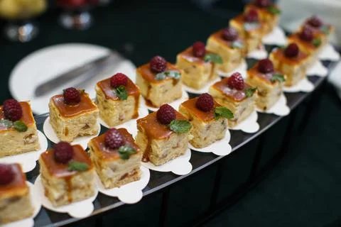 Rows of desserts on the wedding table Stock Photos