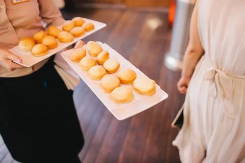 Rows of desserts on the wedding table Stock Photos