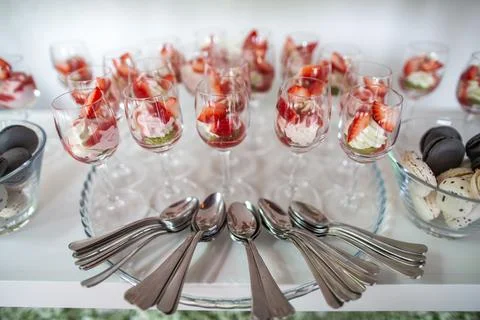 Rows of desserts on the wedding table Stock Photos