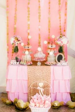 Rows of desserts on the wedding table Stock Photos