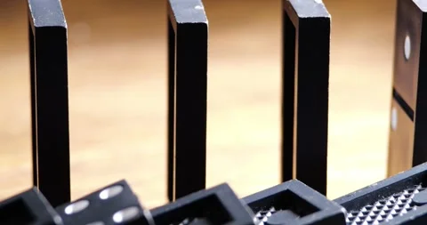 Rows Dominoes Falling Sequentially Chain Reaction Demonstration Close Up Stock Footage 321809847