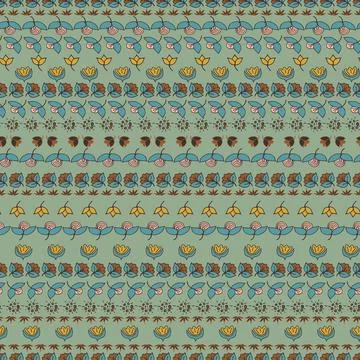 Rows of doodle flowers seamless vector pattern Stock Illustration
