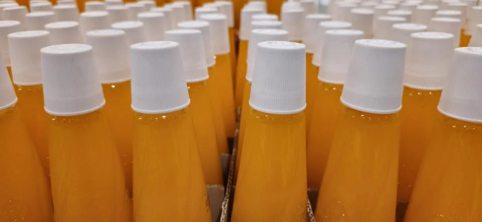 Rows of drinking bottle cups beautiful colors perfect for multimedia backgr.. Stock Photos