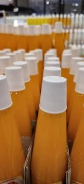 Rows of drinking bottle cups beautiful colors perfect for multimedia backgr.. Stock Photos