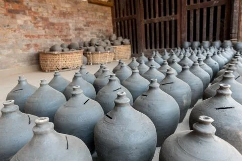 Rows of Drying Pottery Stock Photos