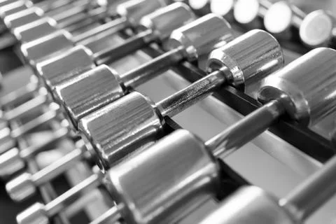 Rows of dumbbells in the gym Stock Photos