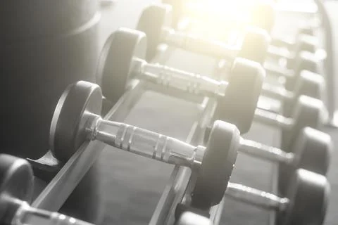 Rows of dumbbells in the gym Stock Photos