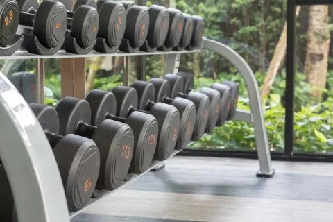 Rows of dumbbells Stock Photos