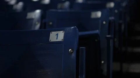 Rows Of Empty Blue Seats At Sporting Stadium Stock Footage 102054048
