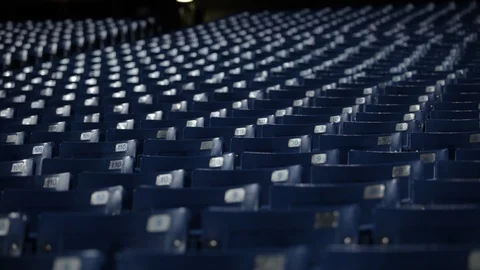 Rows Of Empty Blue Seats At Sporting Stadium Stock Footage 102054660