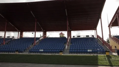 Rows Of Empty Blue Seats At Sporting Stadium Stock Footage 102065271