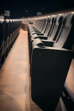 Rows of empty dark gray theatre seats await an audience Stock Photos
