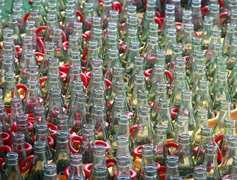 Rows of empty glass bottles Stock Photos
