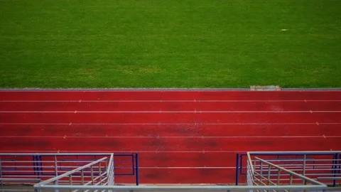 Rows of empty plastic seats in the arena. Multi-colored chairs in the stadium. Stock Footage 166841370