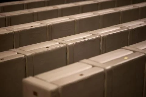 Rows of empty upholstered seats in a modern auditorium or conference hall, Gd Stock Photos