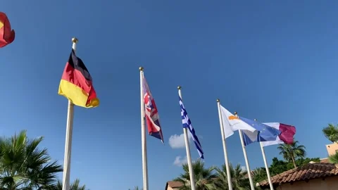 Rows of European flags and flags of the World countries outside Stock Footage 221489362