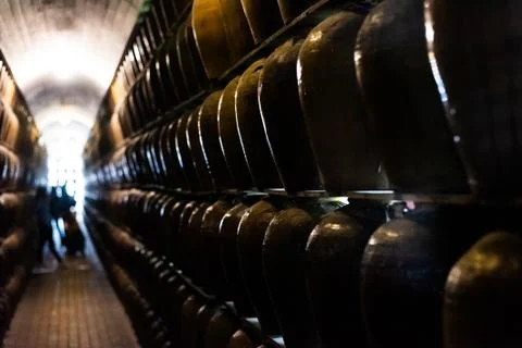 Rows of fermented alcoholic beverage Stock Photos