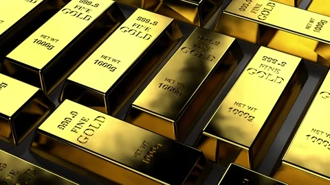 Rows of Fine Gold Bars Stacked in Treasure Vault Stock Footage 346369613