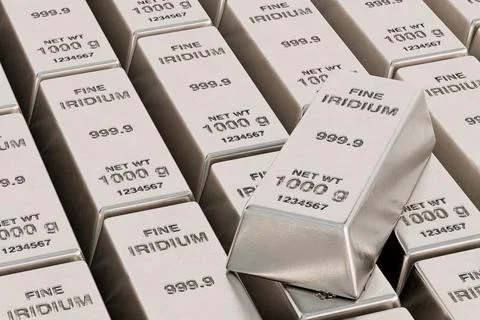 Rows of Fine Iridium Bars with One on Top. 3d Rendering Stock Illustration
