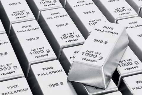Rows of Fine Palladium Bars with One on Top. 3d Rendering Stock Illustration