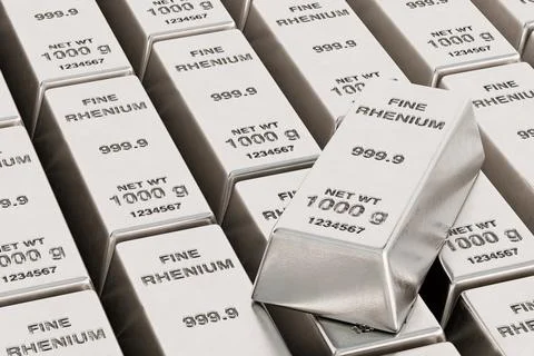 Rows of Fine Rhenium Bars with One on Top. 3d Rendering Stock Illustration