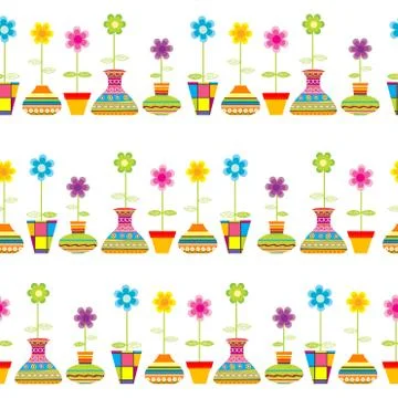 Rows of flower pots seamless background 스톡 일러스트